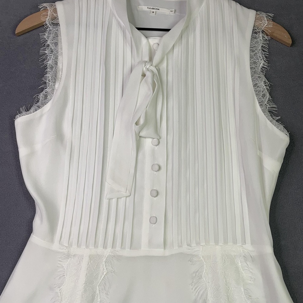 Tularosa White Sleeveless Tie Neck Lace Trim Fit & Flare Dress Women's Small - Picture 3 of 11
